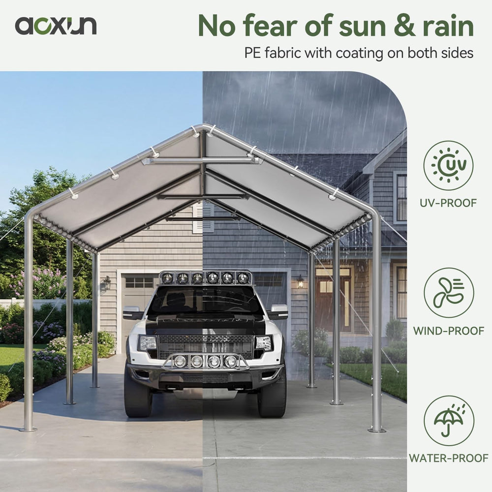Aoxun 10x20 Carport Heavy Duty Carport Potable Car Canopy Garage, White