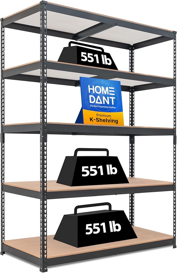 HOMEDANT 5 Tier Laminated Boltless Heavy Duty Garage Storage Adjustable Wide