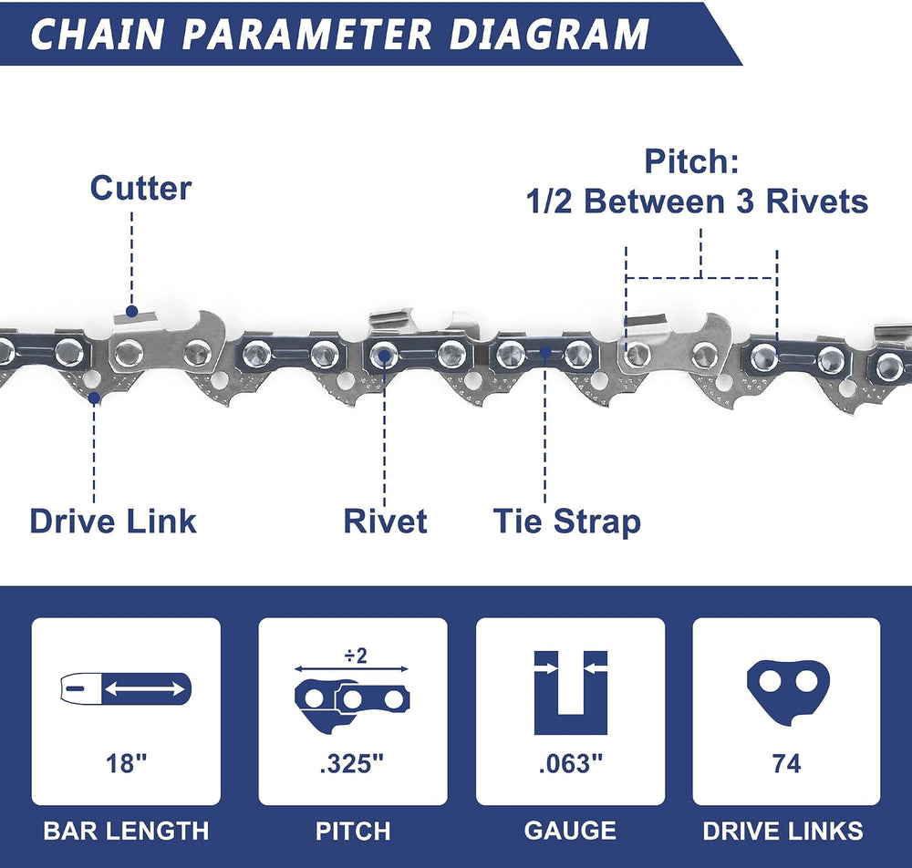 SawWorks Chainsaw Chain 18 Inch .325" Pitch .063" Gauge 74 Drive Links