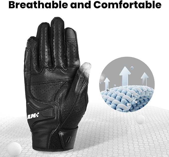 ILM Goatskin Leather Motorcycle Motorbike Powersports Racing Gloves Touchscreen