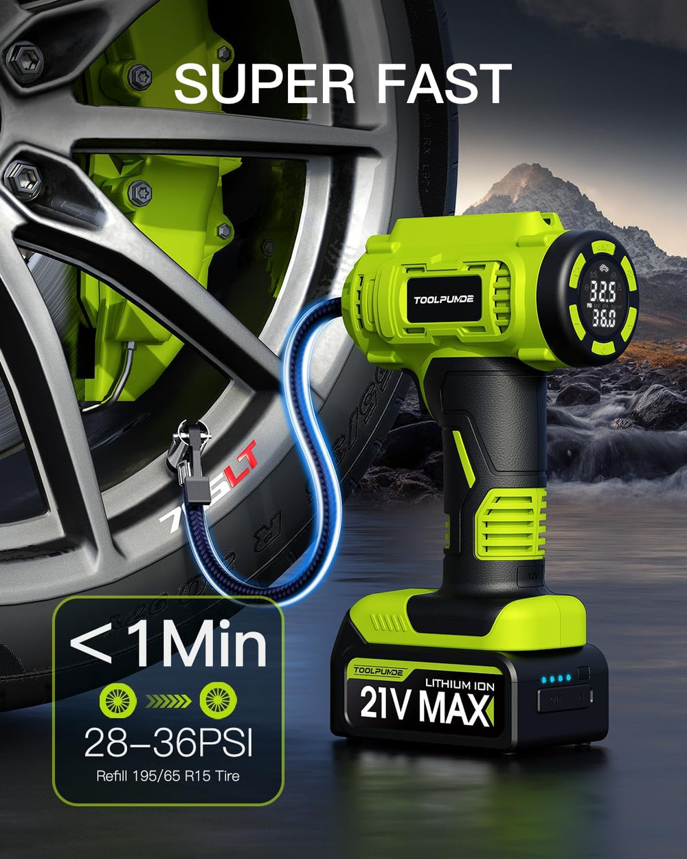 Upgraded Tire Inflator Portable Air Compressor, 5X Faster Inflation, 21V Rech...