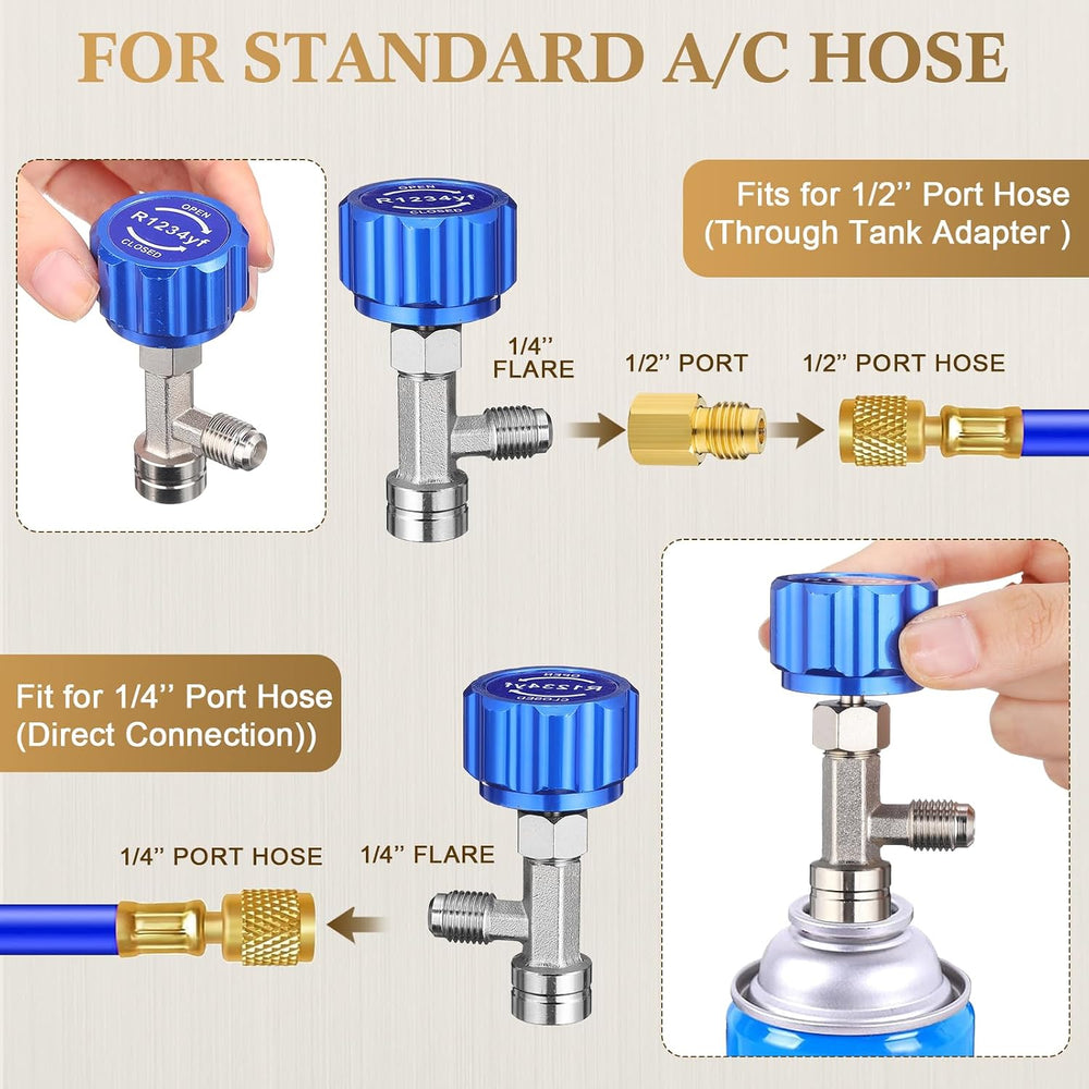 AC R1234YF Quick Couplers Adapters Set, R1234YF Self Sealing/Puncture Can Tap...