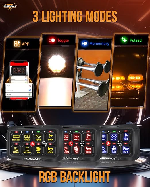 Auxbeam 8 Gang Switch Panel AC-800 Bluetooth RGB Switch Pod