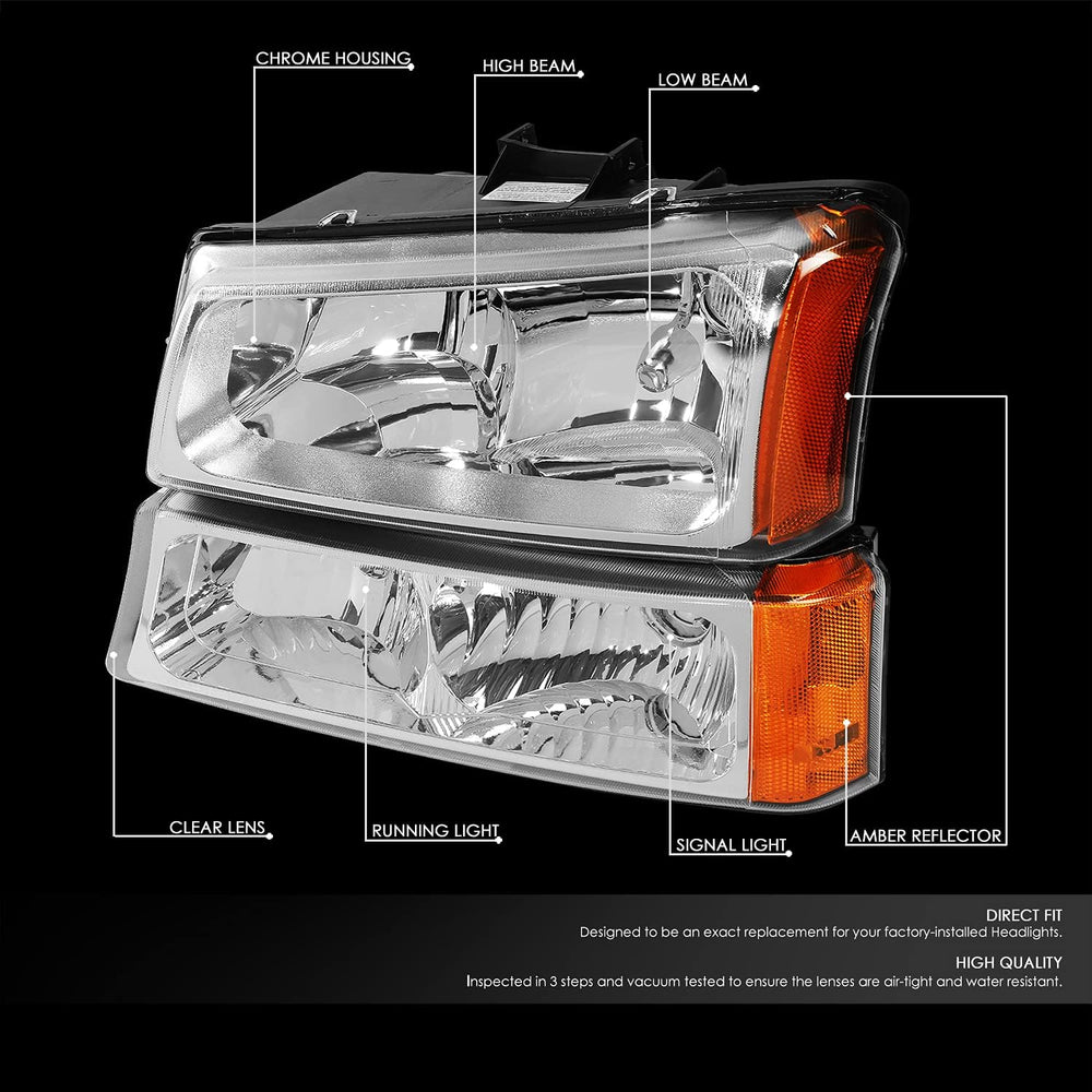 DNA MOTORING Pair Headlight Assembly Compatible with 2003-2006 Chevy Silverad...