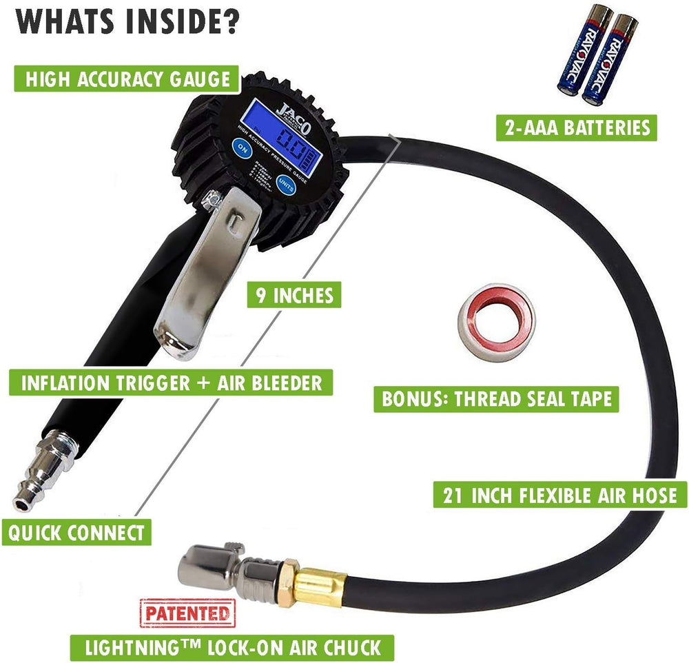 JACO Superior Products FlowPro 2.0 Digital Tire Inflator Gauge (200 PSI) with...
