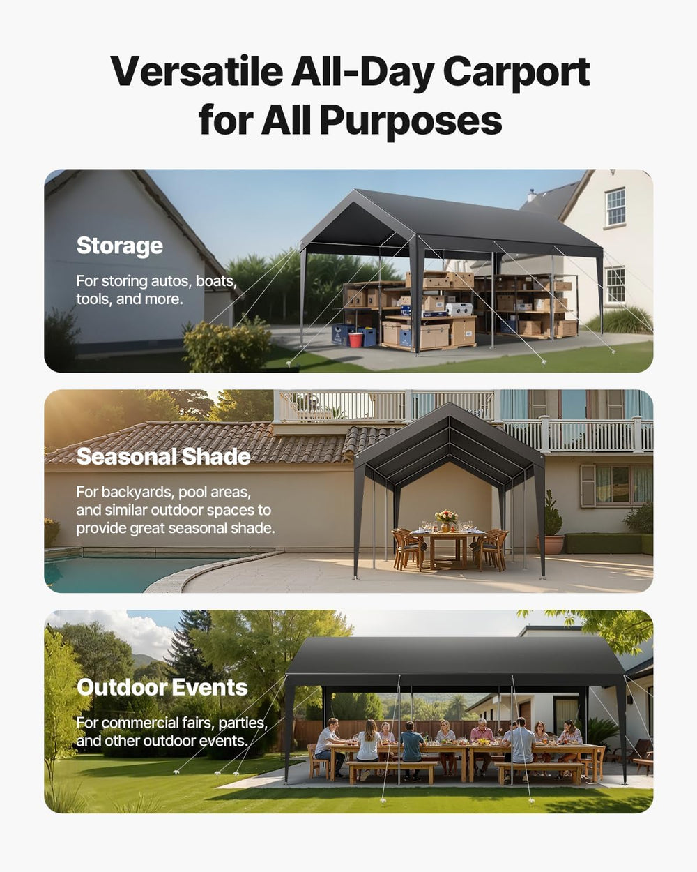 VEVOR Portable Garage 10x20 ft, Heavy-Duty Steel Car Canopy