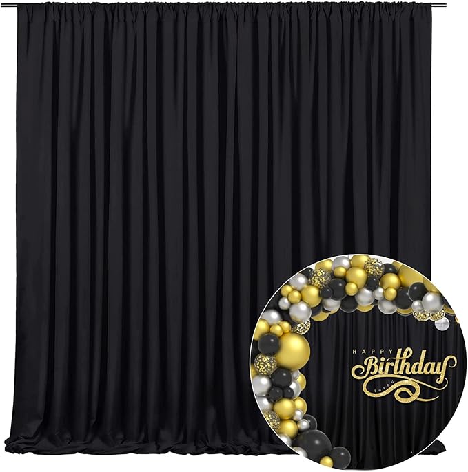 10 x 10 Feet Black Backdrop Curtain for Partie, Background Curtains for Photo...