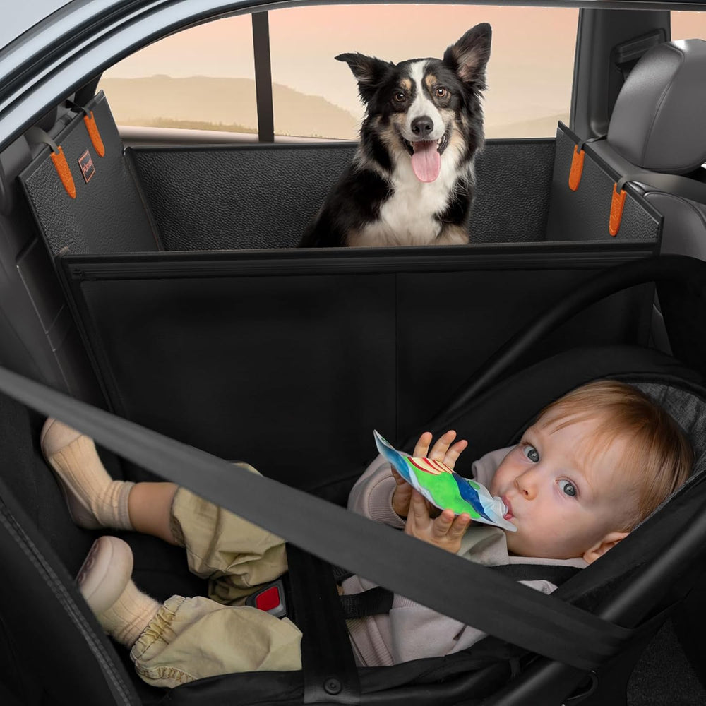 FURTIME Large Dog Car Seat, Upgraded PU Leather Back Seat Extender with Hard ...