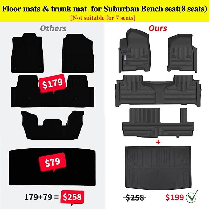 Floor Mats & Trunk mat for 2021-2024 2025 Chevrolet Suburban 8 Seats