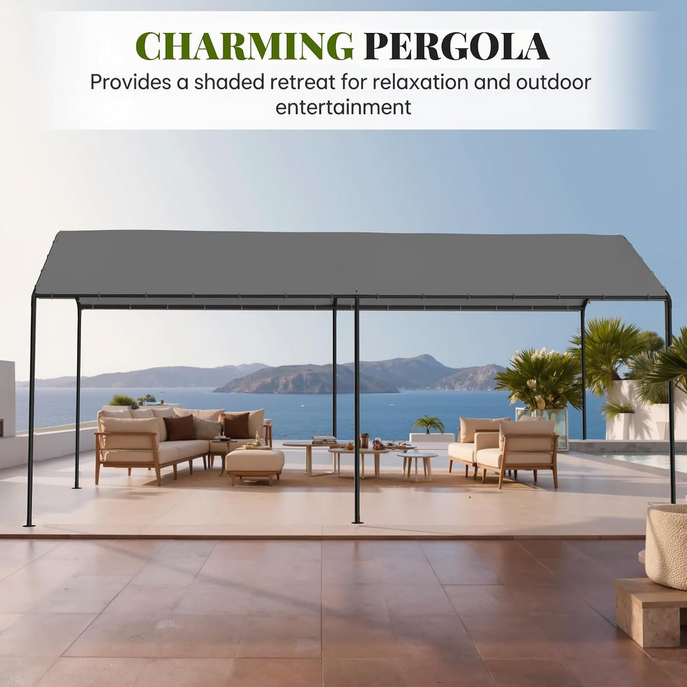 Carport, 10‘ x 20’ Garage Car Canopy w/Water-Resistant Top Cover, Grey