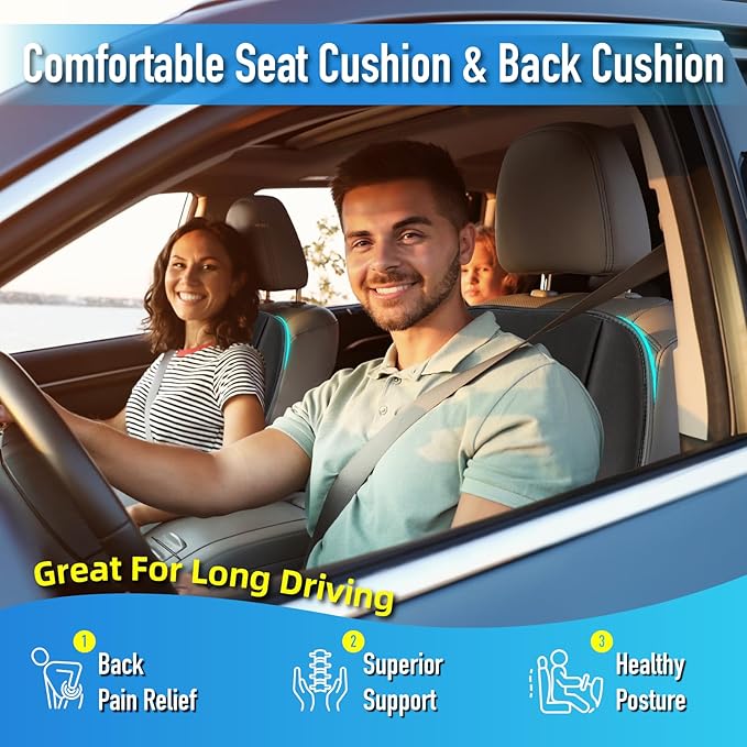 Car Seat Cushion with Back Support Pillow, Comfy Lumbar Support & Seat Cu...