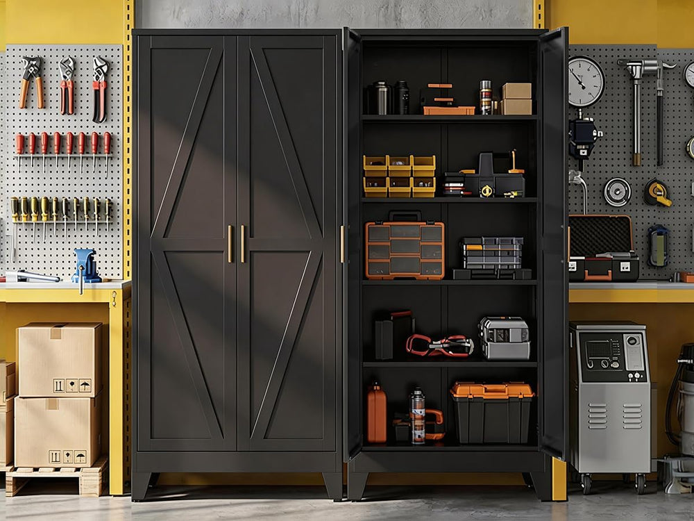 71" H Black Metal Storage Cabinets,Garage Storage Cabinet,Tall Pantry Ca...