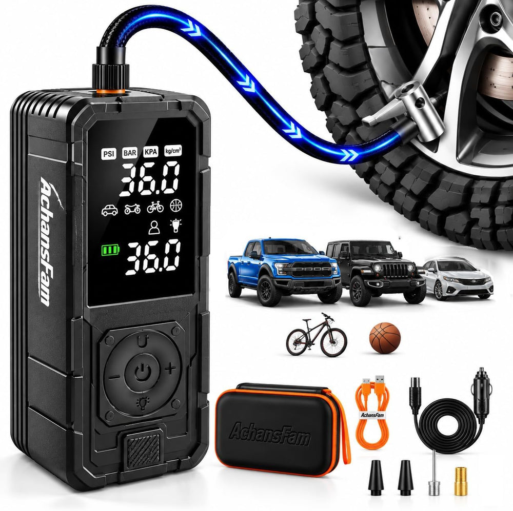 P10 Tire Inflator Portable Air Compressor, 6000mAh Dual Power Supply