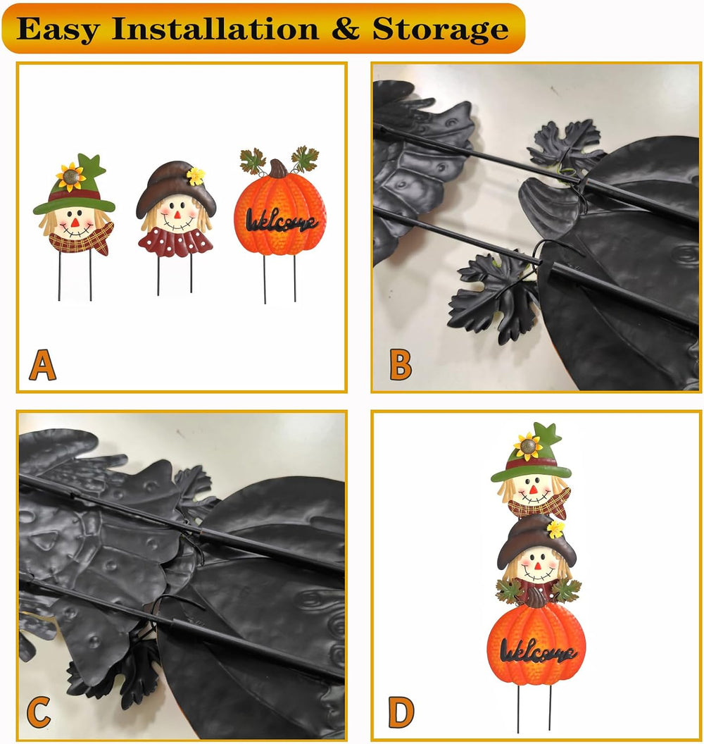 Fall Decorations for Home Outdoor, Metal Stacked Scarecrow & Pumpkin Yard...