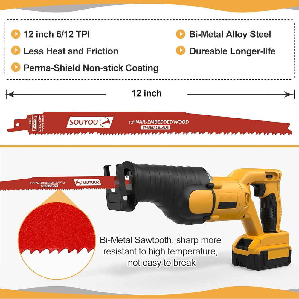 25 Pack 12 Inch 6/12 Tpi Reciprocating Saw Blades Bi-Metal with Perma-Shield ...