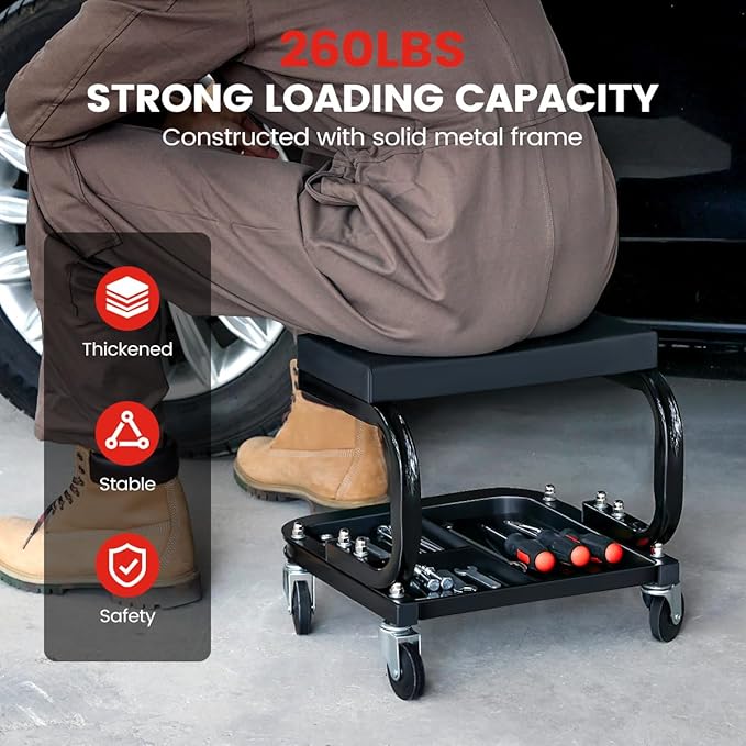 Rolling Creeper Garage/Shop Seat, 260LBS Capacity Padded Workshop Stool