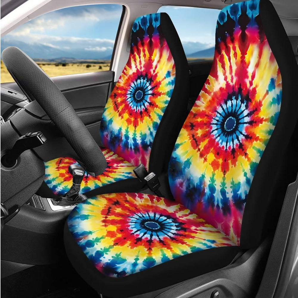 Tie Dye Car Seat Cover Set 13 Pcs Hippie Tie Dye Print Car Interior Accessori...