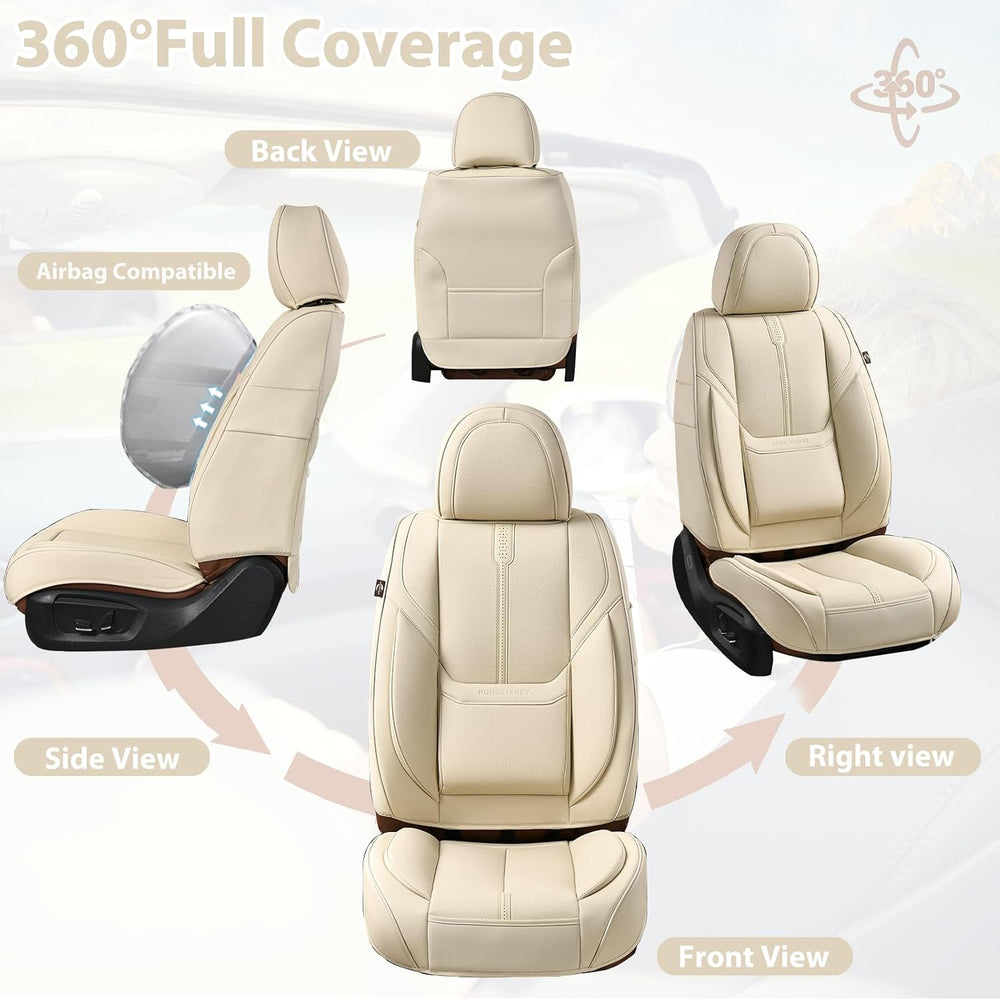 Leather Car Seat Cover for Front Pair, Anti-slip Universal Light Beige