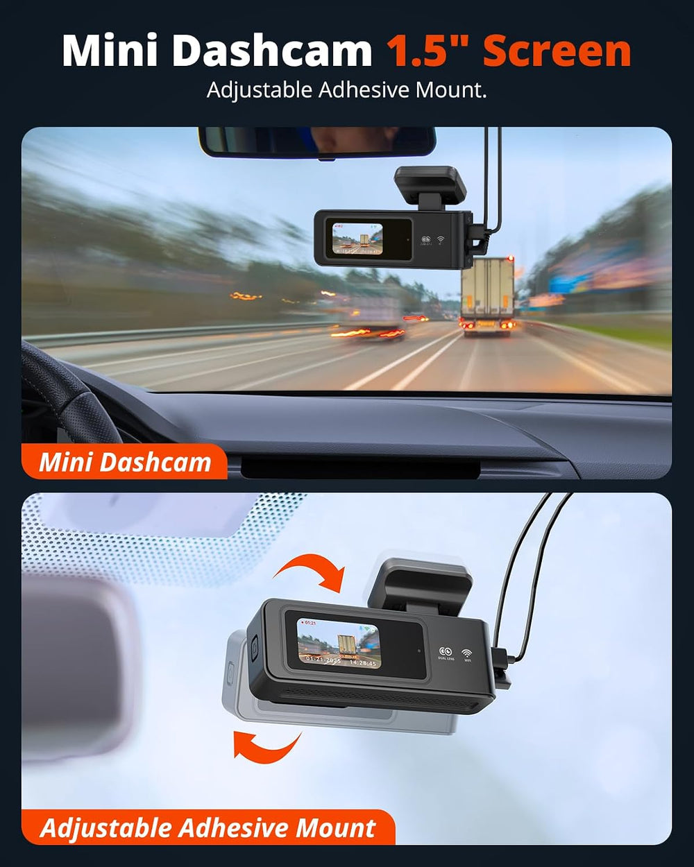 Wireless Dash Cam Front and Rear 2K, WiFi APP Dash Camera for Cars with 1.5&#...