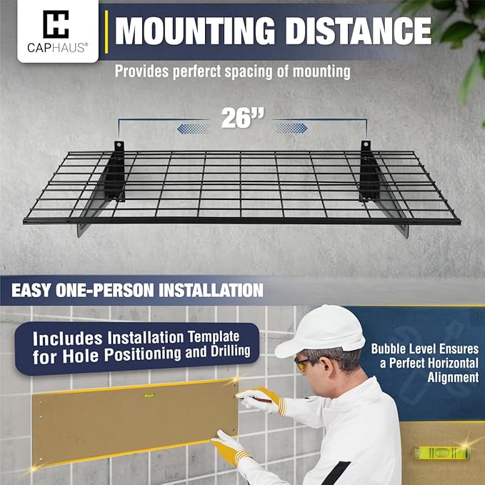 CAPHAUS 2-Pack Garage Shelving Wall Mounted 72x18 Inch, Heavy Duty Metal Wall