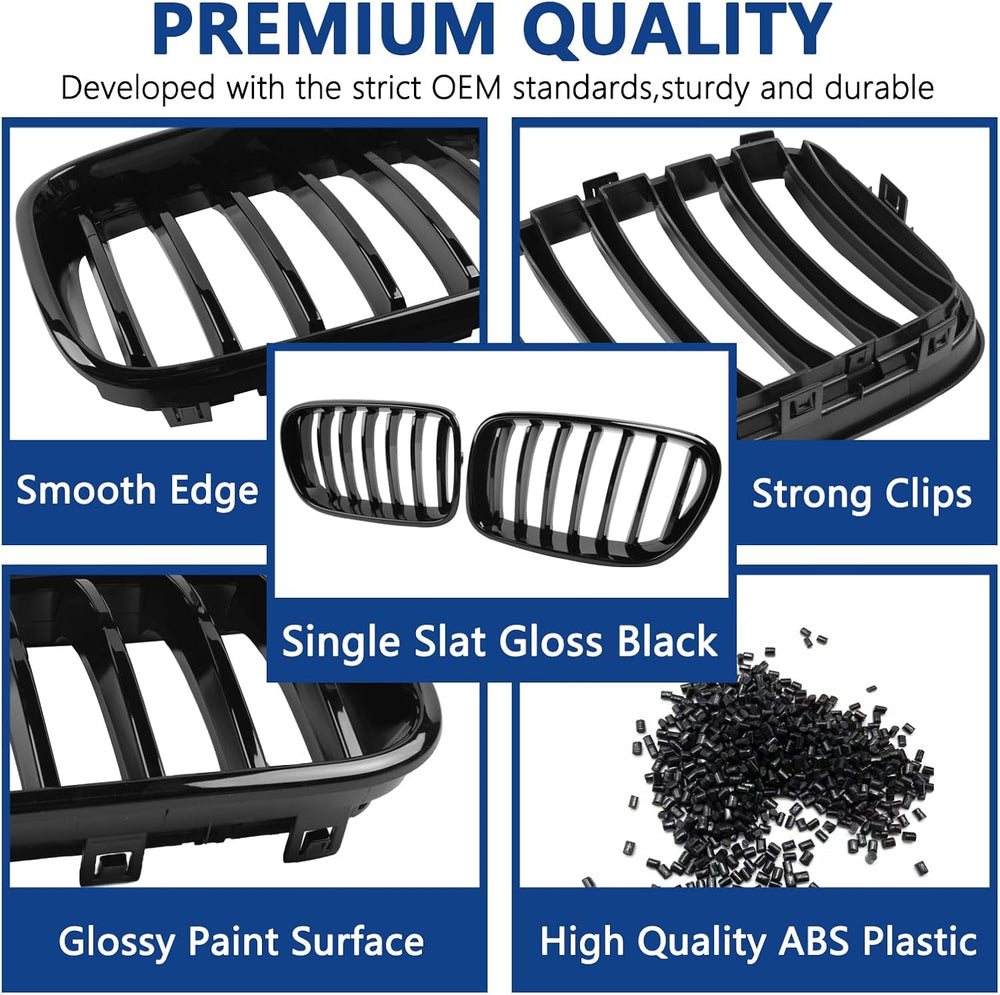 F25 Grill, Single Slat Gloss Black Kidney Grille,ABS Plastic,2pcs | Direct Sn...