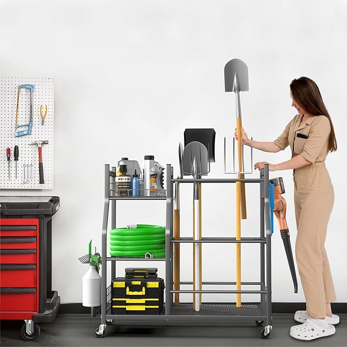 EVERHANGER Garden Tool Organizer Stand, Garage Tool Storage Organization