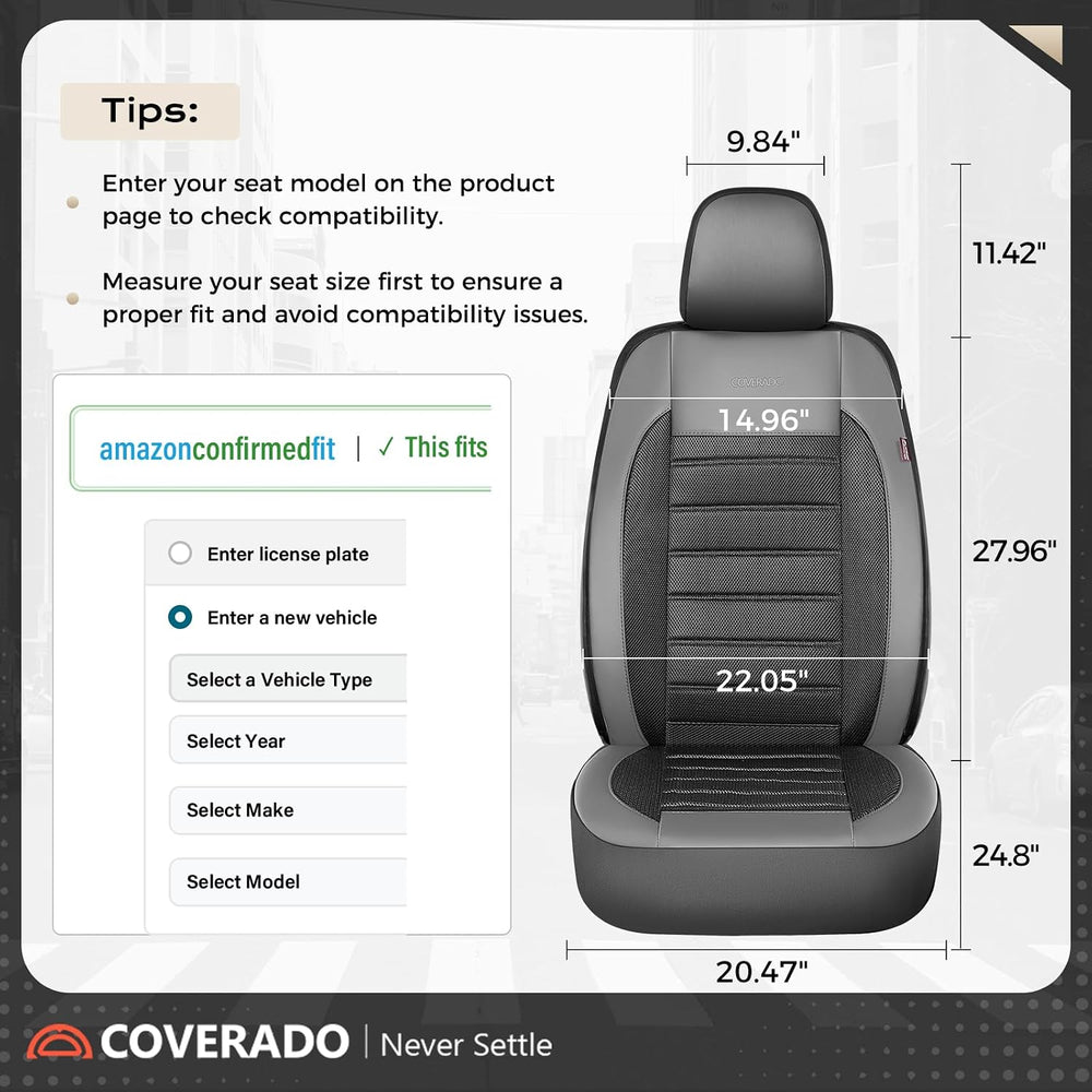 Coverado Car Seat Covers Front Seats, Luxury Leather Car Seat Covers, Automot...