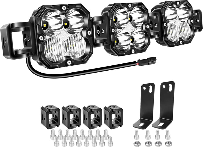 Willpower 20 inch 90W Straight Curved Adjustable & Linkable LED Light Bar with Wiring, Spot Flood Beam Off Road 4X4 Driving Fog Lights for 12V 24V Vehicle 4WD Car ATV UTV SUV Truck Tractor Trailer