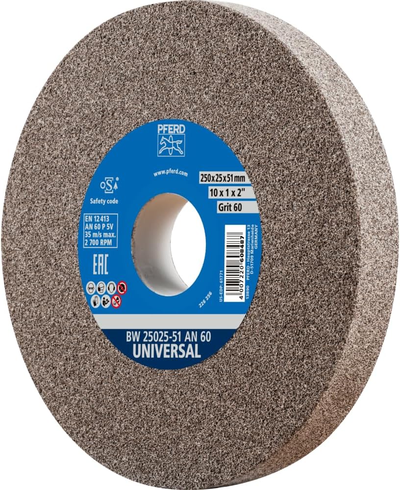 PFERD Vitrified Bench Grinding Wheel, 10" x1" x 2", 60 Grit (1PC)
