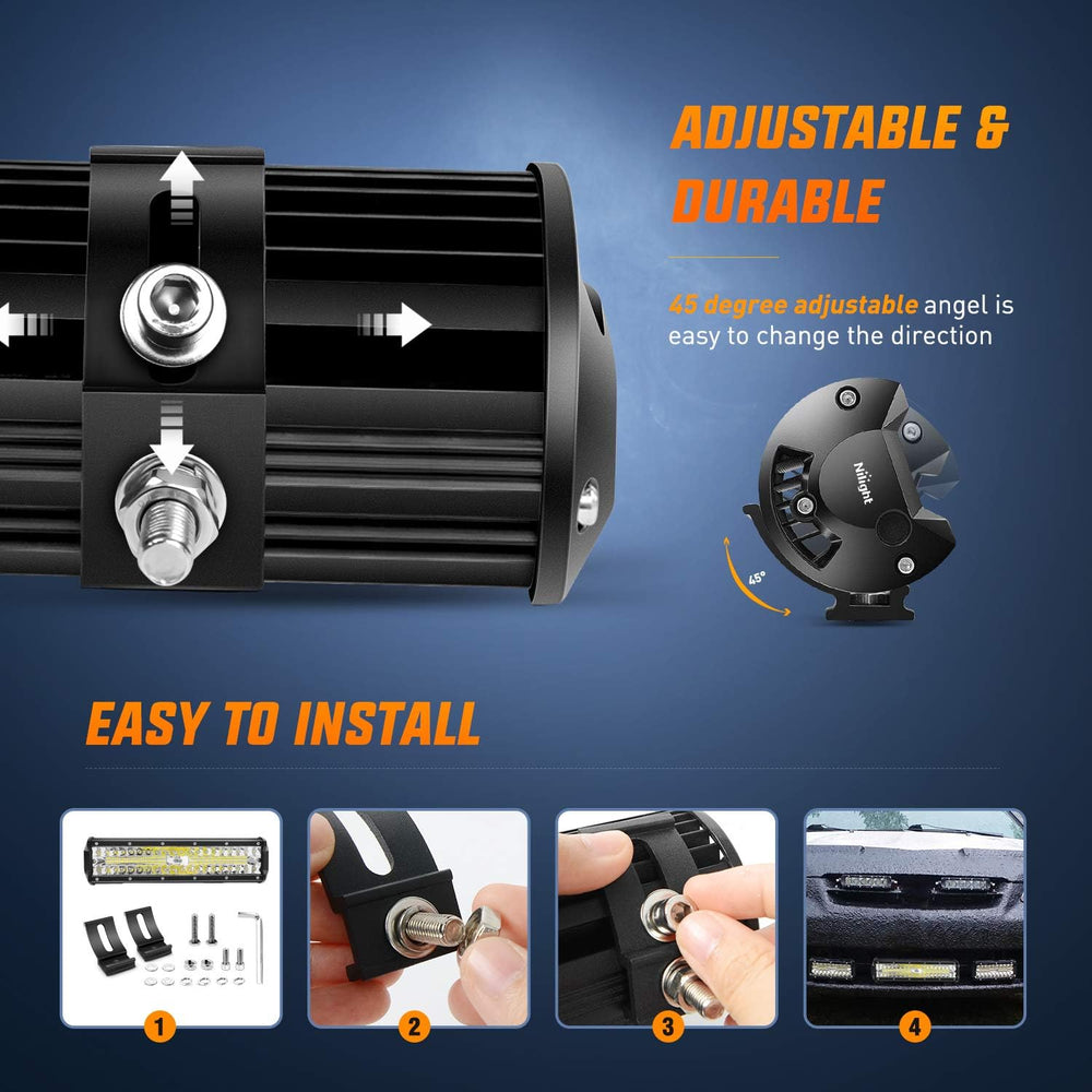 Nilight LED Light Bar Set, 12 Inch 300W Triple Row Spot Flood Combo Work Driv...
