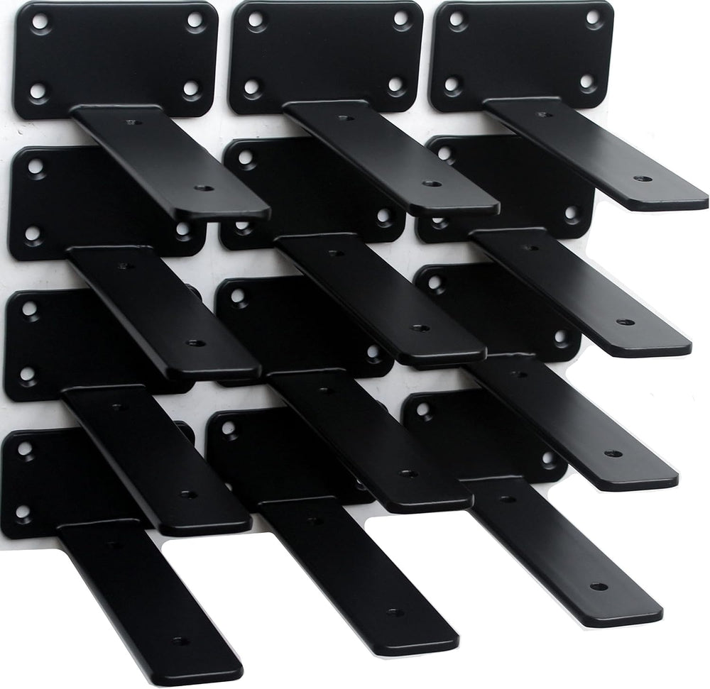 12 Pack - 6 inch Black Hidden L Shelf Bracket (1/5 Inch Thicked) Iron Floatin...