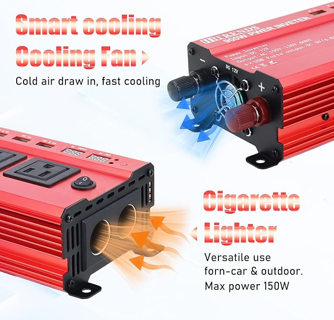 HITRENDS 900W Car Power Inverter 12V to 110V, DC to AC Converter