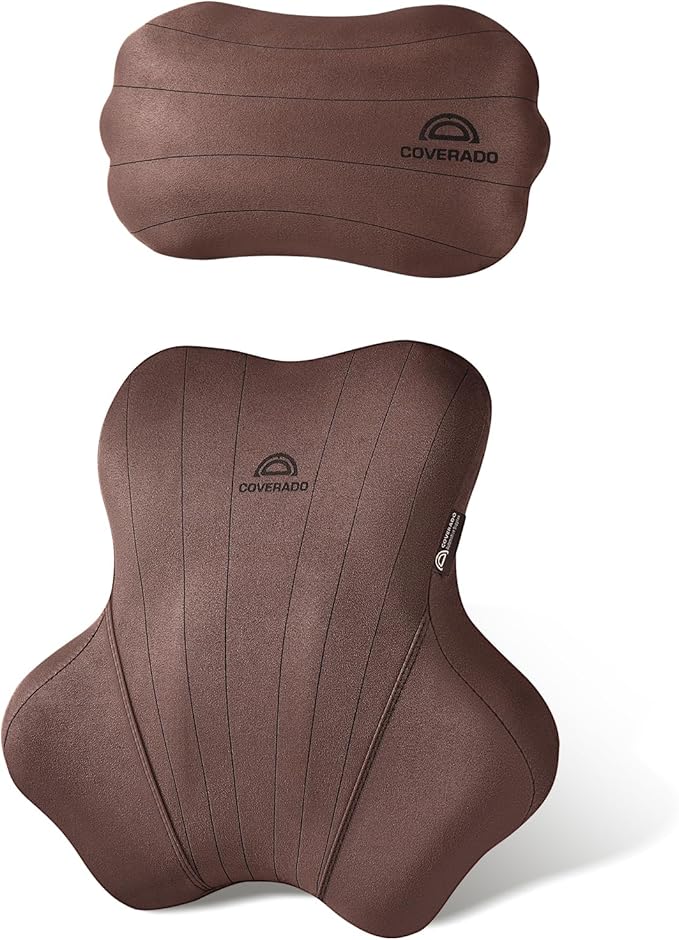Coverado Car Lumbar Support Pillow and Car Neck Pillow Kit, Ergonomic Design