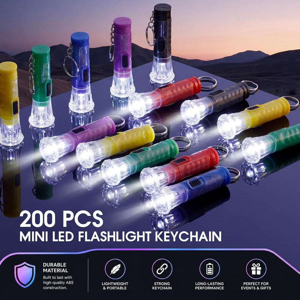 200 Pcs Mini Flashlight Keychain Bulk,Multicolor