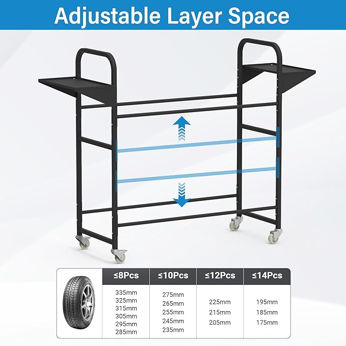Tire Storage Rack 57" x 55.1" x 20" w/Anti-dust Cover, Adjusta...
