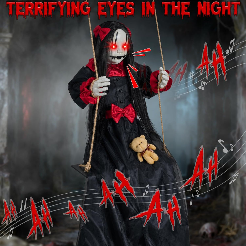 Scary Halloween Hanging Decorations Outdoor,4.6FT Hanging Swing Girl Doll