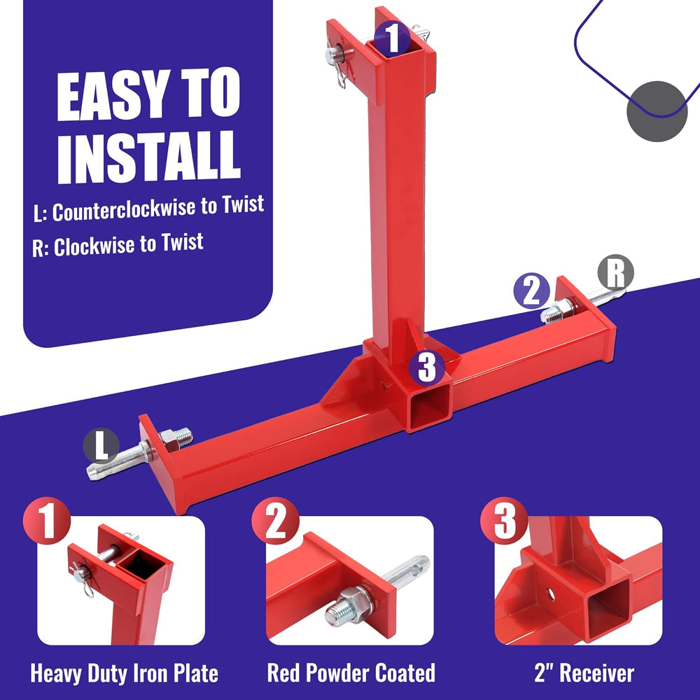 HECASA 3 Point 2 inch Trailer Hitch Receiver Drawbar for Category 1 Tractors