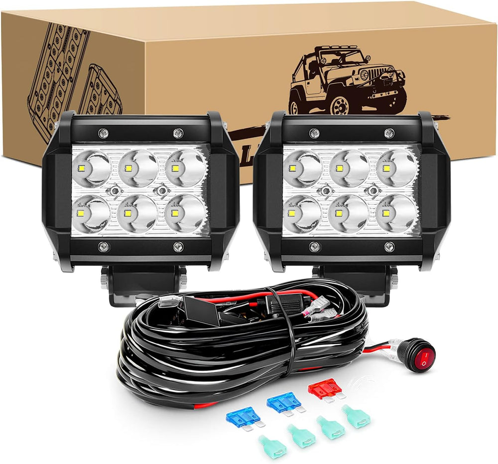 GOOACC 2PCS 18W LED Pods Spot Light Bar Fog Light Driving Lighting with 16AWG...
