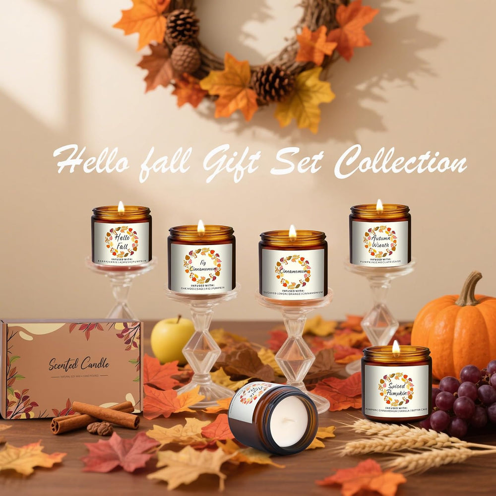 Fall Candles Gifts Set 6 Pack Soy Wax Scented Candle 27 OZ 200 Hrs Burn,Scent...
