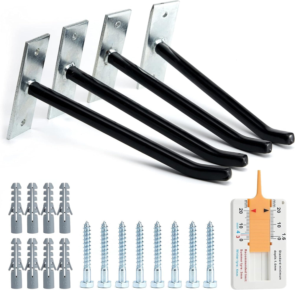 Sinoer 10 Inch Wall Mount Steel Tire Hooks,4 Pack Black