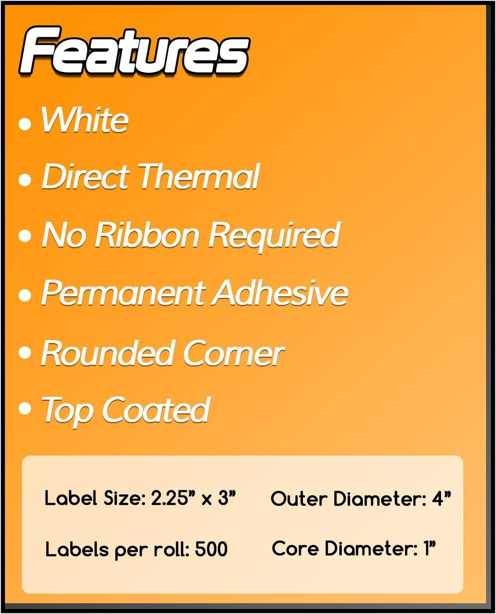 Direct Thermal Labels, 2.25" x 3", 5000 Count (10 Rolls of 500)
