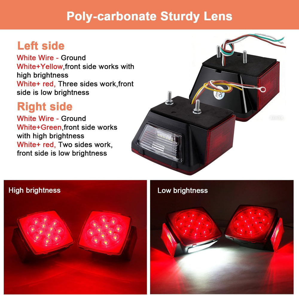 LED Trailer Tail Light Kit 2Pcs Square Stop Turn Tail Brake Lights
