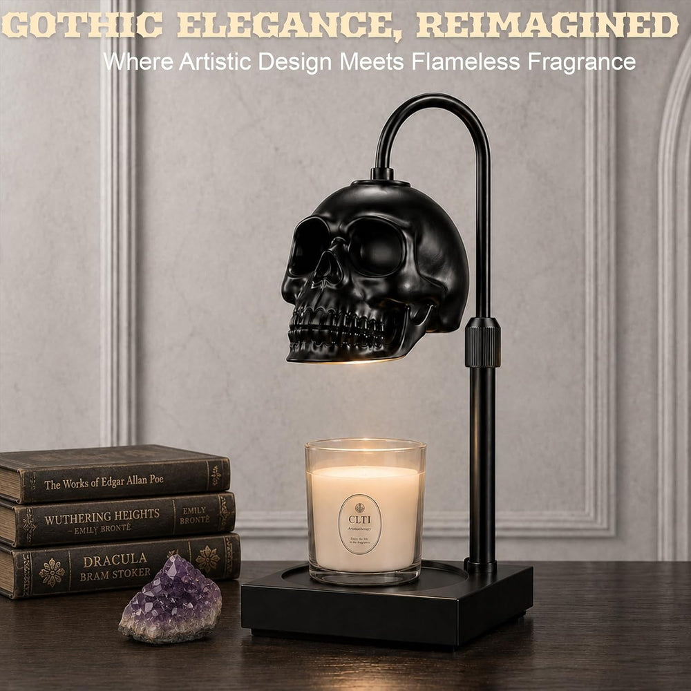 Skull Candle Warmer Lamp with Timer & Dimmer, Black Gothic Halloween Decor