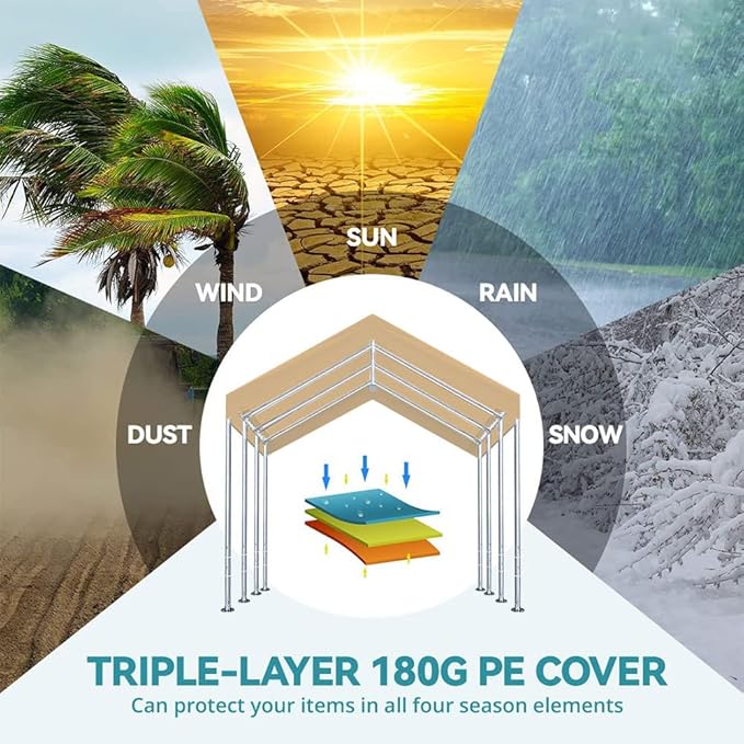 Rutile 10'x20' Carport Canopy ONLY Tent Garage Replacement Top Tarp C...