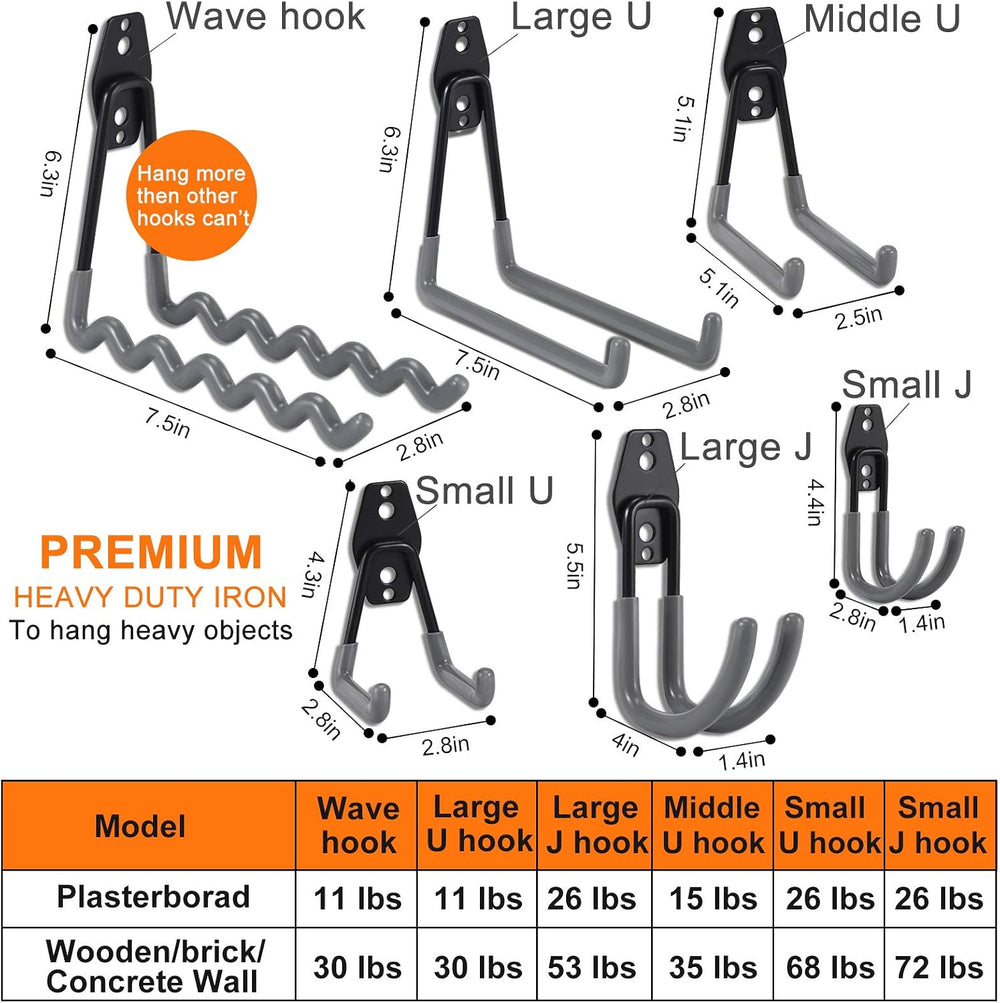 AOBEN 24PCS Garage Hooks, Heavy Duty Double Garage Hanger Organizer Wall Moun...