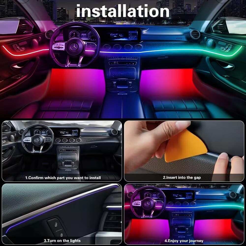 Acrylic Interior Car LED Lights with Remote and Wireless APP 10 in 1,Ambient ...