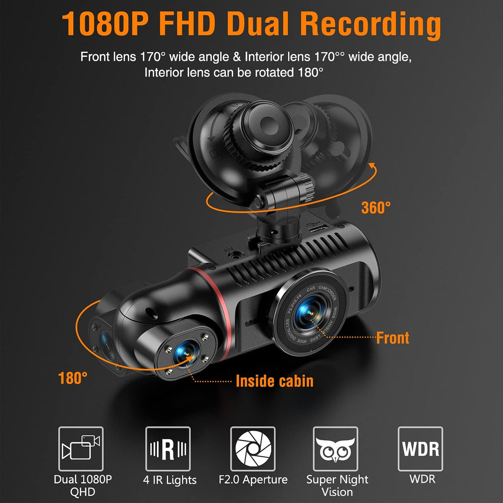 Dual Dash Cam Front and Inside with 64GB Card
