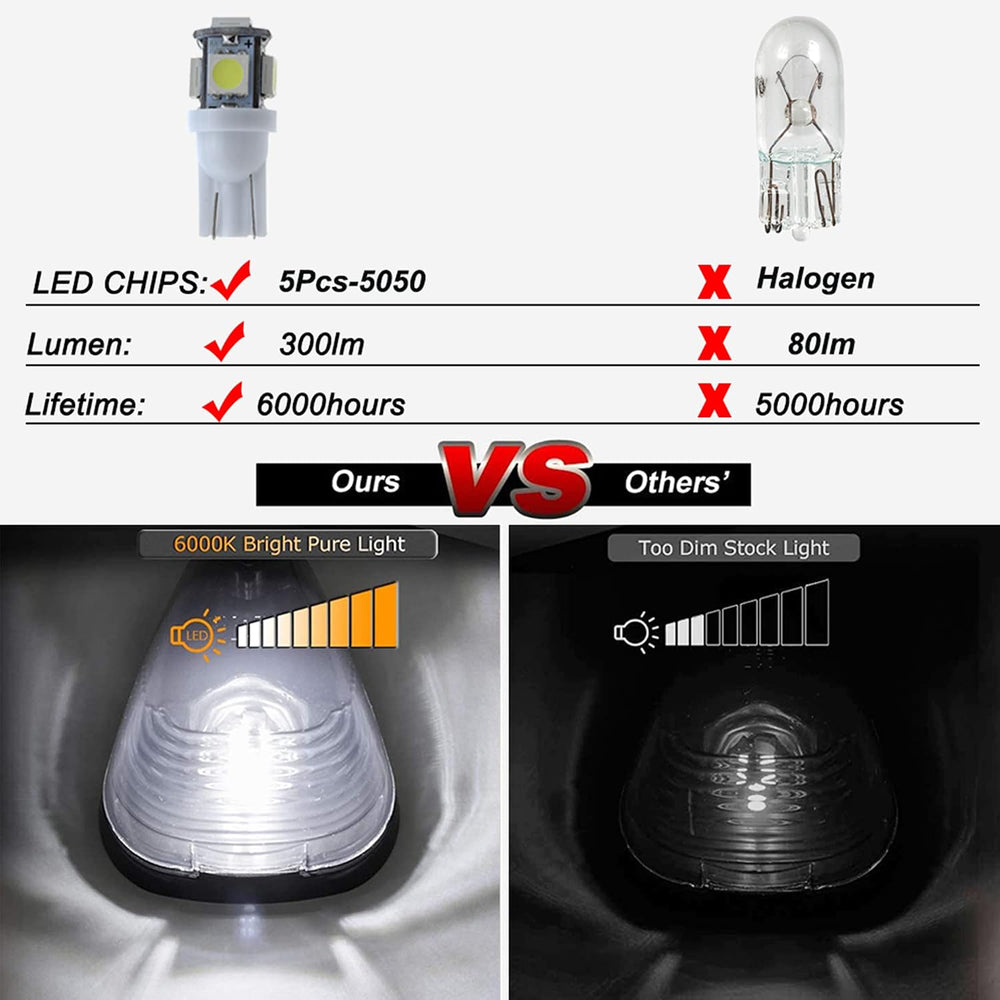 5X Black Smoke Lens Cab Roof Marker Running Lamps w/White LED Lights Compatib...