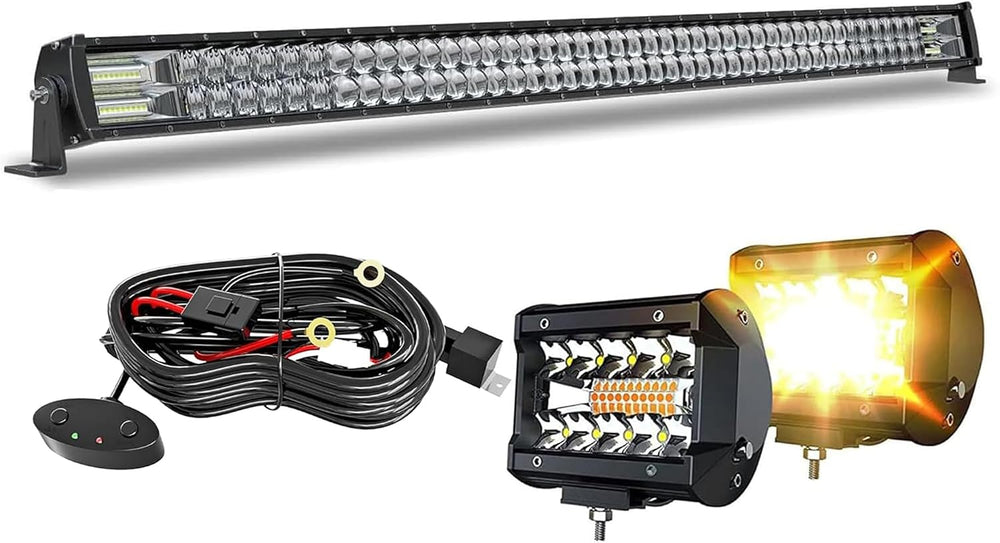 ASLONG 52Inch LED Light Bar 300W +2x4 Inch White/Amber LED Strobe Fog Pods