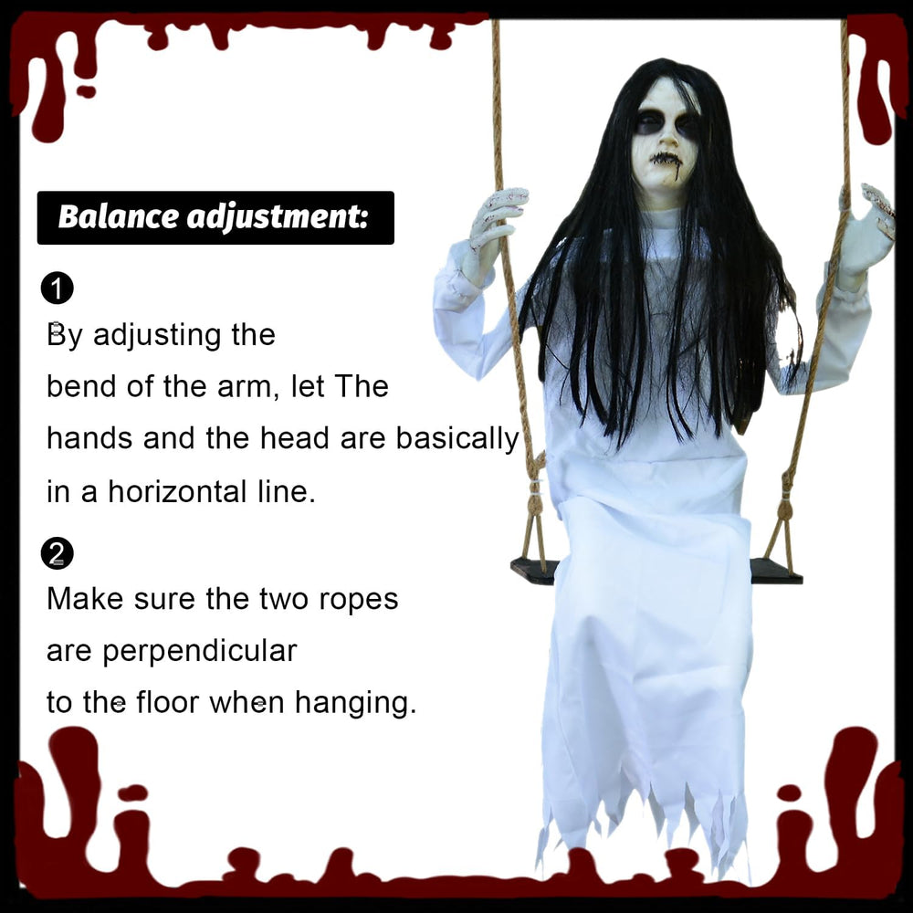 PARTYGEARS Halloween Decorations Props Hanging Swinging Girl with Creepy Expr...